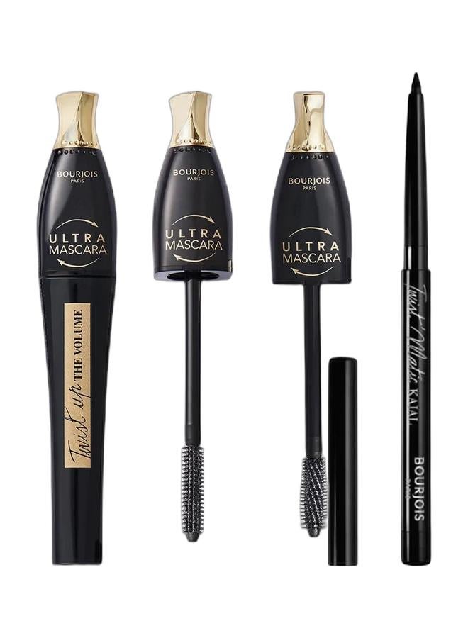 BOURJOIS PARIS Twist Up The Volume Mascara 001 Ultra Black & Pencil Kajal Twist Matic Eyeline 01 Char'kohl Bundle - Image 1